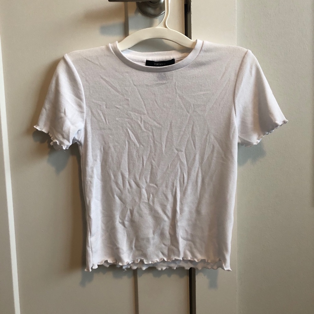 Forever 21 white ruffle trim crop top